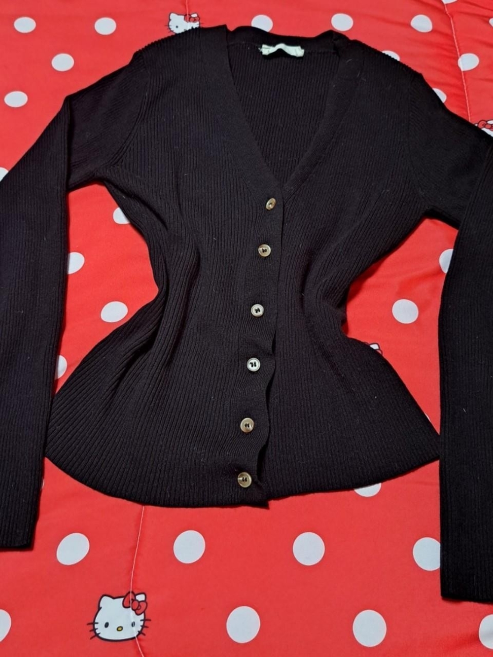 Blu Pepper Black Ribbed Button-Front Women's Cardigan